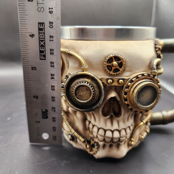 Steampunk Gothic Cyborg Skeleton Skull Pipes & Gears Coffee Mug Cup Stein - Picture 7 of 8